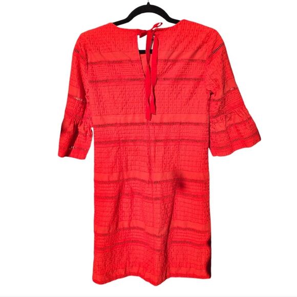 J. Crew Coral Red Eyelet Flutter Sleeve Shift Mini Dress #G1269 Women's Size 00 - Picture 4 of 11